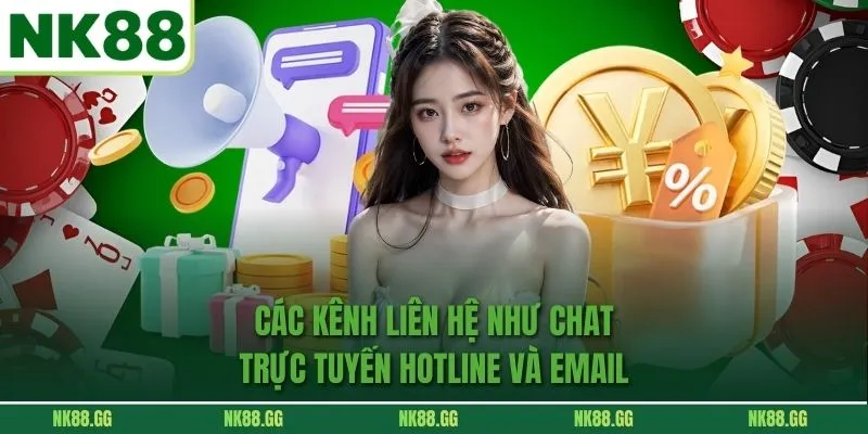 Các kênh liên hệ như chat trực tuyến, hotline và email 